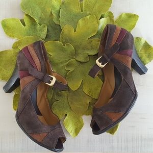 Suede Peep Toe Pumps Mary Jane Heels 40s Style